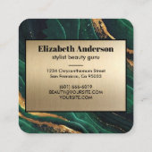 Marmor Agate Modern: Marmorplatte für den grünen u Quadratische Visitenkarte (Rückseite)