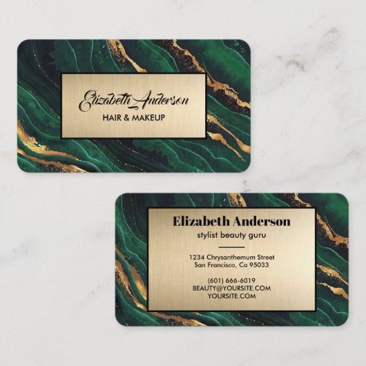 Marmor Agate Modern: Marmorplatte für den grünen u Visitenkarte (Vorne/Hinten)