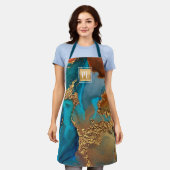 Marmor Aquarell Türkis Goldorange Monogramm Schürze (Getragen)