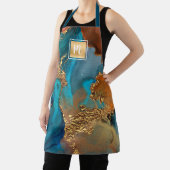 Marmor Aquarell Türkis Goldorange Monogramm Schürze (InSitu)