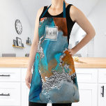 Marmor Aquarell Türkis Silbersalon Monogramm Schürze<br><div class="desc">Hier ist eine wunderbare Möglichkeit, sich Ihren Make-up-, Haar-Stylist-, Nagel- oder Schönheitskunden zu präsentieren. Steigen Sie ein in Ihre Professionalität, wenn Sie diese elegante, raffinierte, einfache und moderne Schürze tragen. Ein funkelnd, Imitat silberfarbenes Quadrat mit Skripttypografie Monogramm überlagert einen reichen, silberfarbenen, türkisblauen und gelborangen Aquarellhintergrund. Personalisieren Sie Ihre Auswahl mit...</div>