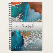 Marmor Aquarellschrift silber türkis-orangefarbene Planer (Vorderseite)