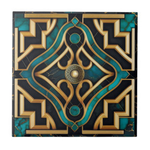 Marmor Art Deco Griechisches Meer Grün Gold Mandal Fliese