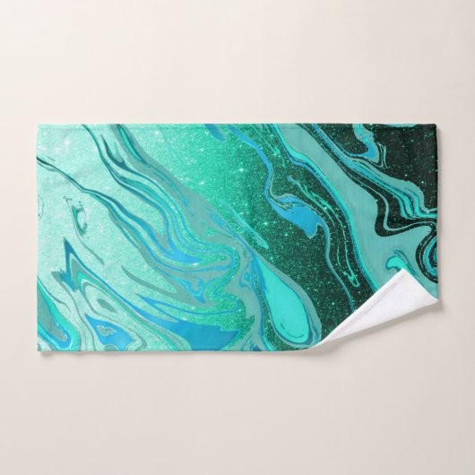 Marmor aus aquamarinem Glitzer Badhandtuch Set (Handtuch)