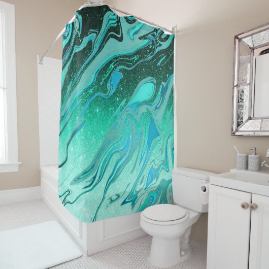 Marmor aus aquamarinem Glitzer Duschvorhang (Beispiel)