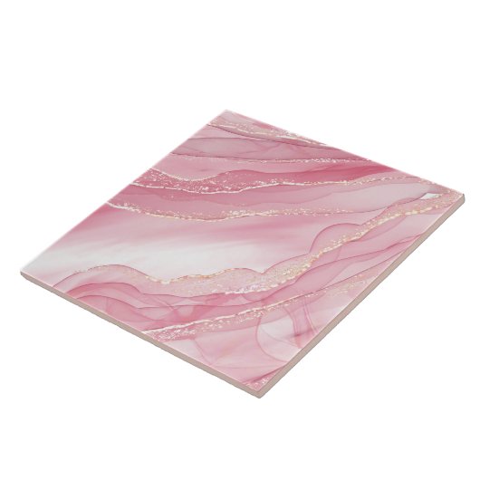 Marmor aus Aquarellfarben Rosa und Gold Glitzer Fliese (Seite)