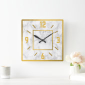 Marmor aus klassischem Gold und weißem Imitat Quadratische Wanduhr (Zuhause)