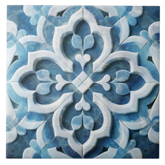 Marmor aus marokkanischem Quatrefolie Blau und Wei Fliese (Vorderseite)