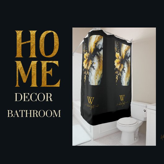 Marmor aus schwarzem Gold, Blume Duschvorhang