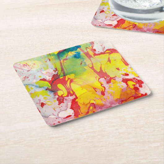 Marmor aussehen rosa gelb blau grün Abstrakt Rechteckiger Pappuntersetzer (angewinkelt)