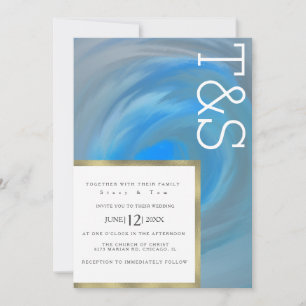 Marmor Blau Wellen Strand Typografie Hochzeit Einladung