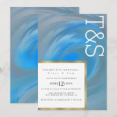 Marmor Blau Wellen Strand Typografie Hochzeit Einladung (Vorne/Hinten)
