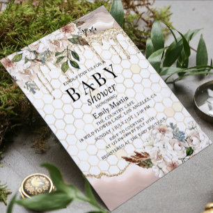 Marmor-Blumen-Glitter-Tropf-Baby-Party Einladung