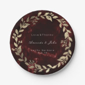 Marmor Burgundy Gold Custom Floral Wreath Luxus Pappteller (Vorderseite)