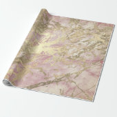 Marmor Champaigne Gold Peony Pink Metal Strokes Geschenkpapier (Ungerollt)