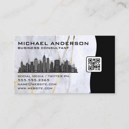 Marmor | City Skyline | QR-Code Visitenkarte (Vorderseite)
