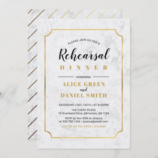 Marmor | Classic Wedding Probe Dinner Einladung (Vorne/Hinten)
