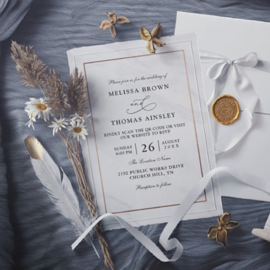 Marmor Deluxe Moderne Budget QR-Code Hochzeit Einladung
