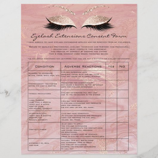 Marmor der Eyelash Extension Liability Waiver Rose Flyer (Vorne)