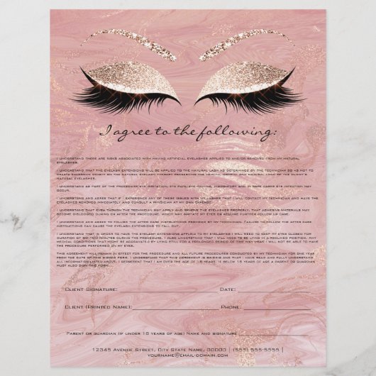 Marmor der Eyelash Extension Liability Waiver Rose Flyer (Hinten)