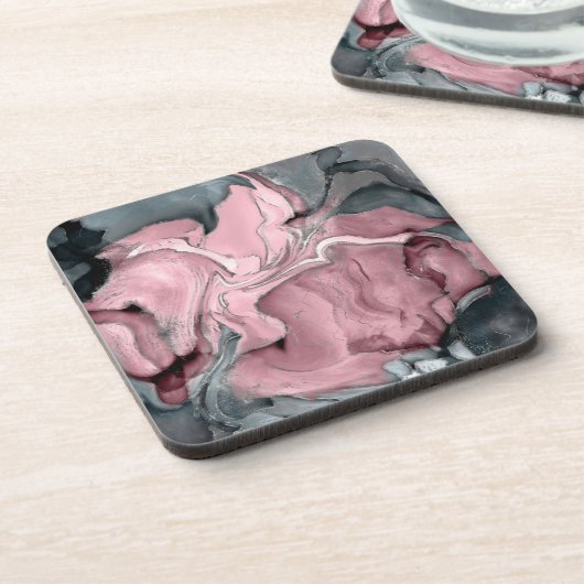 Marmor der Rose - Pastellfarben, grau und silber Getränkeuntersetzer (Linke Seite)