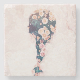 Marmor des Blumen-Borten-Pastellrosa-weißen Steinuntersetzer