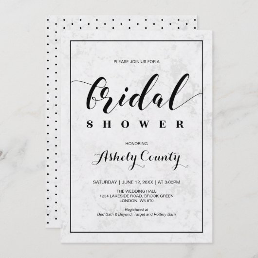 Marmor | Einfaches Brautparty für moderne Typograf Einladung (Vorne/Hinten)
