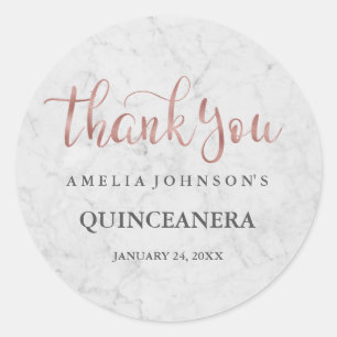 Marmor Faux-Roségold Danke Quinceanera Runder Aufkleber