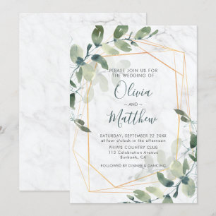 Marmor-Geometrie-Gold-Eukalyptus-Hochzeit Einladung