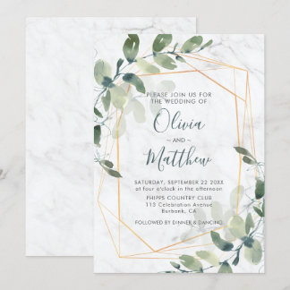 Marmor-Geometrie-Gold-Eukalyptus-Hochzeit Einladung