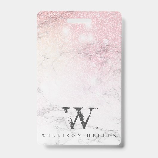 Marmor Glitter Luxus-Monogramm Ausweis (Vorderseite)