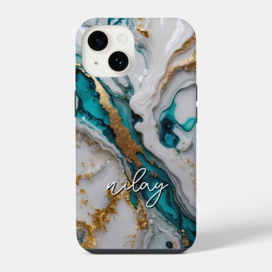 Marmor Glitter Monogramm Etui - Mate iPhone Hülle (Rückseite)