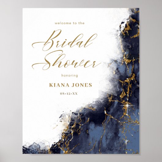 Marmor Glitzer Brautparty Navy Blue Gold ID644 Poster (Vorne)