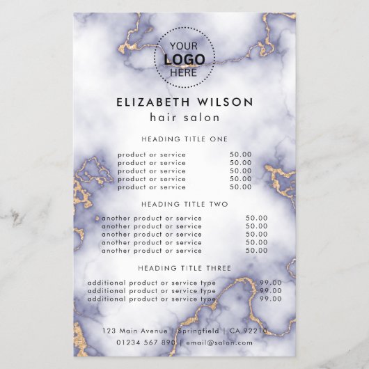 Marmor-Glitzer | Flyer des einfachen Salon Service (Vorne)