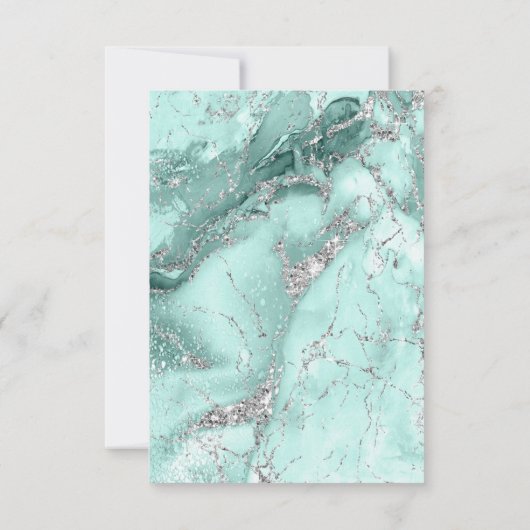 Marmor-Glitzer Hochzeit Aquamarin Silver ID644 Einladung (Rückseite)