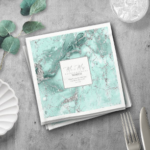 Marmor Glitzer Hochzeit Aquamarin Silver V2 ID644 Serviette
