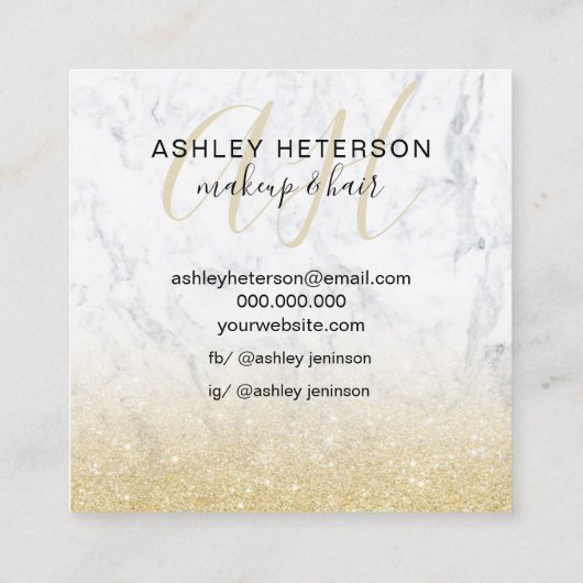 Marmor-Glitzer-Logo-Monogramm Quadratische Visitenkarte (Rückseite)