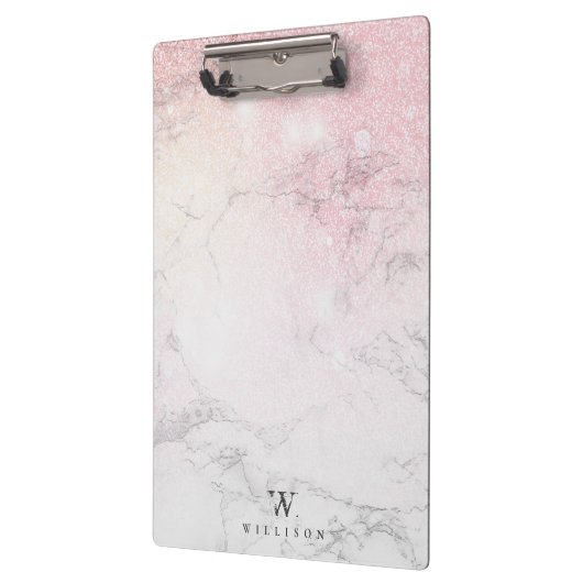 Marmor Glitzer Luxury Monogramm Klemmbrett (Links)