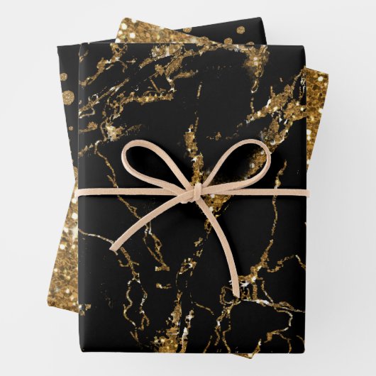 Marmor Glitzer Polka Dots Black/Gold Geschenkpapier Set (Beispiel)