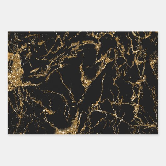 Marmor Glitzer Polka Dots Black/Gold Geschenkpapier Set (Vorderseite)