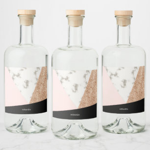 Marmor Glitzer Rose Mosaik Alkoholflaschenetikett