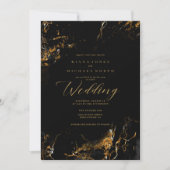 Marmor-Glitzer Wedding Black Gold ID644 Einladung (Vorderseite)