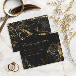 Marmor-Glitzer Wedding Black Gold ID644 RSVP Karte