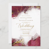 Marmor Glitzer Wedding Burgundy Gold ID644 Einladung (Vorderseite)