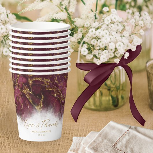 Marmor Glitzer Wedding Burgundy Gold ID644 Pappbecher