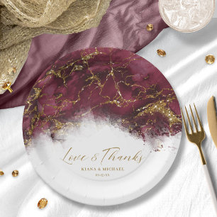 Marmor Glitzer Wedding Burgundy Gold ID644 Pappteller