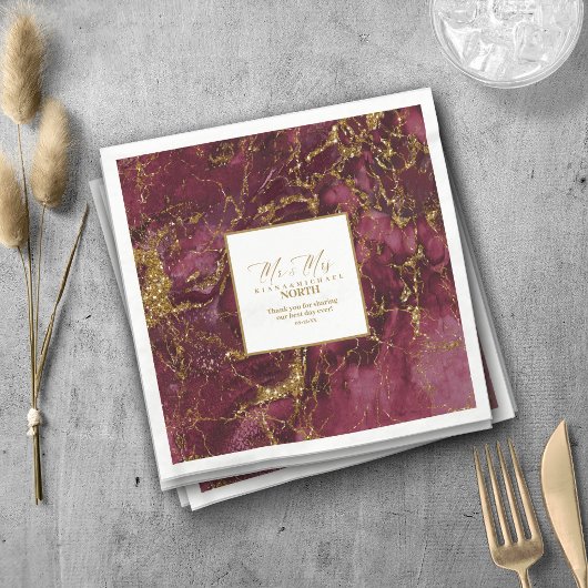 Marmor Glitzer Wedding Burgundy Gold V2 ID644 Serviette