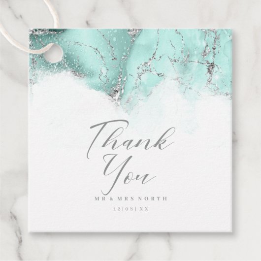 Marmor Glitzer Wedding Dank Aquamarin Silver ID644 Geschenkanhänger (Vorderseite)