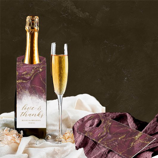 Marmor Glitzer Wedding Dank Burgundy Gold ID644 Flaschenanhänger
