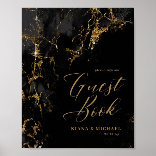 Marmor Glitzer Wedding Gäste Black Gold ID644 Poster (Vorne)